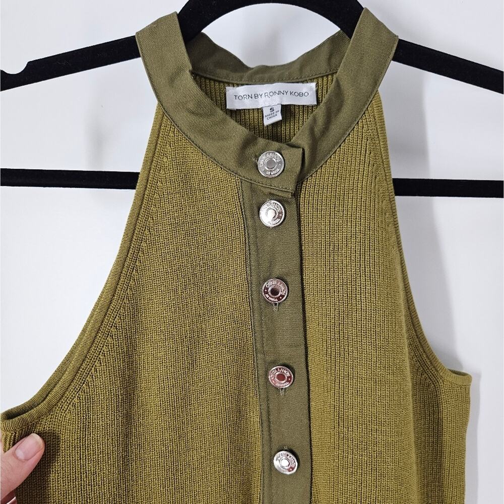 Torn by Ronny Kobo Olive Green Knit Halter Mini Dress - Picture 3 of 5